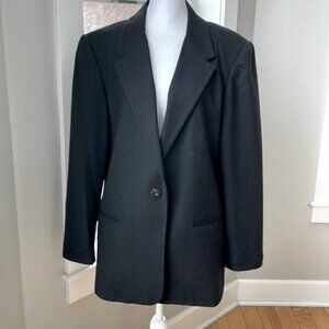 Vintage Sag Harbor Black Wool One Button Oversized Blazer Jacket Size 14